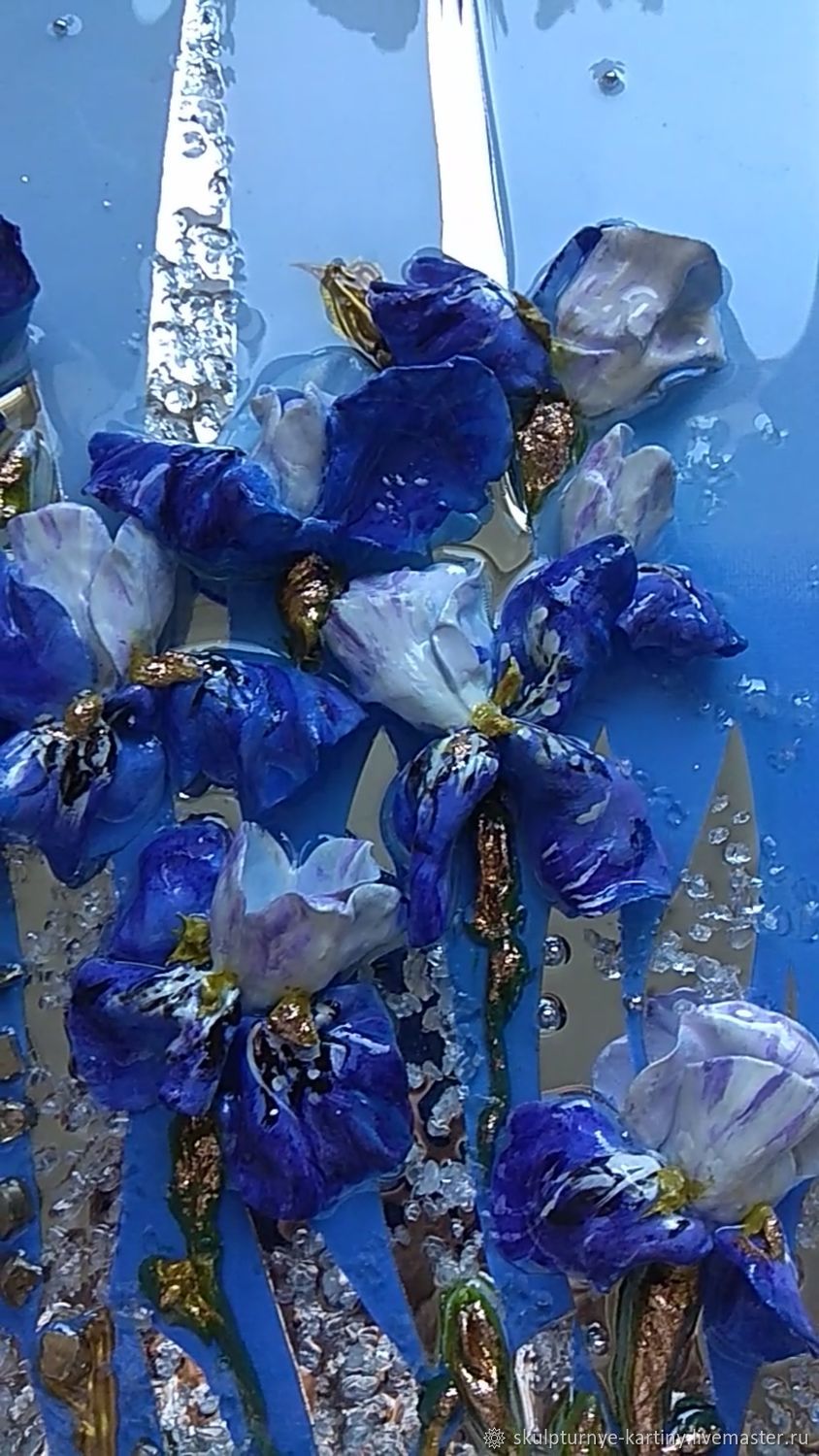Картина "Синие ирисы"  с зеркальными элементами, Картины, Москва,  Фото №1
