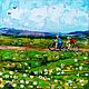 Painting Cyclists 15 h15 Oil on Canvas Summer Landscape Blooming Meadow, Pictures, Ufa,  Фото №1