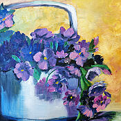 Картины и панно handmade. Livemaster - original item A picture of a Violet in a teapot. Still life with flowers. Handmade.