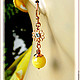 Earrings 'Monoski' amber, rose gold plated, Earrings, Moscow,  Фото №1