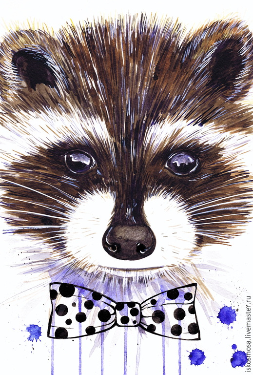 Картина акварель «Енот» в интернет-магазине на Ярмарке Мастеров ...
