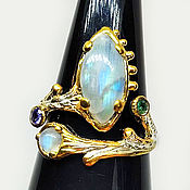 Украшения handmade. Livemaster - original item 925 silver ring with moonstone emerald and tanzanite. Handmade.