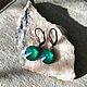 Earrings with Royal green Swarovski crystal. Copper. Earrings. Sunduchok Aleks (sunduchokAlex). Online shopping on My Livemaster.  Фото №2