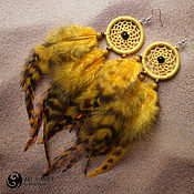 Украшения handmade. Livemaster - original item Dream Catchers yellow striped earrings, 17 cm. Handmade.
