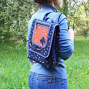 Сумки и аксессуары handmade. Livemaster - original item Backpack Blue Urban, with pockets, Cotton, Textile, Satchel. Handmade.