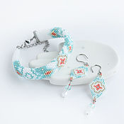 Украшения handmade. Livemaster - original item Turquoise bracelet and beaded earrings. Handmade.