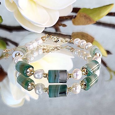 Украшения ручной работы. Ярмарка Мастеров - ручная работа Браслет из агата жемчуга натуральных камней украшения. Handmade.