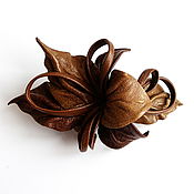 Украшения handmade. Livemaster - original item Automatic Hairpin Flower Leather Soft Brown Light Brown. Handmade.