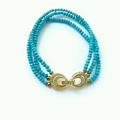 Украшения handmade. Livemaster - original item Multi-row turquoise bracelet, 24K gold plated with cubic Zirconia. Handmade.