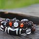 Amulet with three Dzi beads for baby. Stones: carnelian, obsidian, Bead bracelet, Pereslavl-Zalesskij,  Фото №1