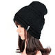 Women's knitted Black beanie Hat, Caps, Orenburg,  Фото №1