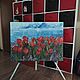 Картина маслом, красные  тюльпаны, цветы, море, горы, берег, Картины, Санкт-Петербург,  Фото №1