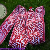Русский стиль handmade. Livemaster - original item Svarozhich and Alatyr belt white-red with curly border. Handmade.