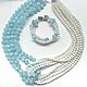 Necklace and bracelet with pearls and aquamarine 'Melody of the wind', Necklace, Moscow,  Фото №1