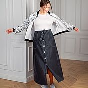Одежда handmade. Livemaster - original item A gray button-down denim skirt with stitching and a T-shirt. Handmade.