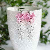 Украшения handmade. Livemaster - original item White and Pink Flower Cluster Earrings Handmade. Handmade.