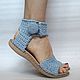 Button-down knitted sandals, blue cotton, Sandals, Tomsk,  Фото №1