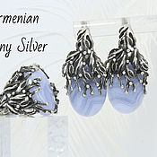 Украшения handmade. Livemaster - original item Mistletoe ring and earrings with blue agates in silver 925 IV0017. Handmade.