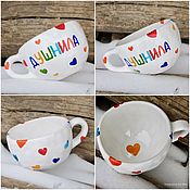 Посуда handmade. Livemaster - original item A large and wide mug a cup of Mugs with hearts Hearts. Handmade.