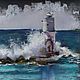Pastel painting lighthouse #1 (gray turquoise wave seascape), Pictures, Yuzhno-Uralsk,  Фото №1