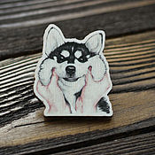 Украшения handmade. Livemaster - original item Wooden icon Cute Husky. Handmade.