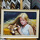  Оригинальная картина в раме девушка с котиком, Картины, Сочи,  Фото №1