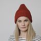  шапка-тыковка с отворотом и длинной макушкой красная. Шапки. knitting4you. Интернет-магазин Ярмарка Мастеров.  Фото №2