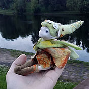 Hungry imp - felted toy with a secret stash, Magic pet for young mages