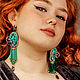 Earrings-brush: Earrings Caroline with pendants Turquoise emerald earrings, Tassel earrings, Krasnodar,  Фото №1