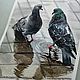 Заказать Акварель Давай поговорим! Два голубя. После дождя. Маришкины картинки. Ярмарка Мастеров. . Картины Фото №3