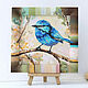 Живопись Голубая птичка, современная картина в деревянной рамке_019, Картины, Кострома,  Фото №1