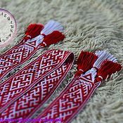 Русский стиль handmade. Livemaster - original item Belt Fern flower, Yarga and Veles white-red with curly border. Handmade.