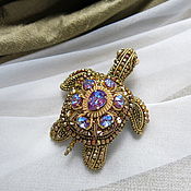 Украшения handmade. Livemaster - original item Brooch-pin: The turtle is golden with purple crystals. Handmade.