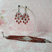 Рубиновые капли - серебро в позолоте серьги
