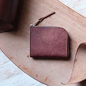 Бумажник Long Wallet  из натуральной кожи и войлока. Коричневый 