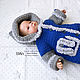 Newborn gift: Knitted jumpsuit with hood blue grey. Gift for newborn. babyshop. My Livemaster. Фото №5