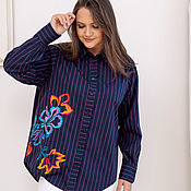 Одежда handmade. Livemaster - original item Author`s striped shirt in men`s style with bright embroidery. Handmade.