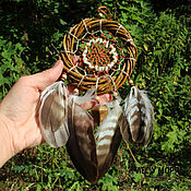 Фен-шуй и эзотерика handmade. Livemaster - original item Dreamcatcher amulet with mother of pearl, jasper and eagle feathers, 21 cm. Handmade.