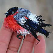 Украшения handmade. Livemaster - original item Textile brooch with embroidery Bullfinch Bird. Handmade.