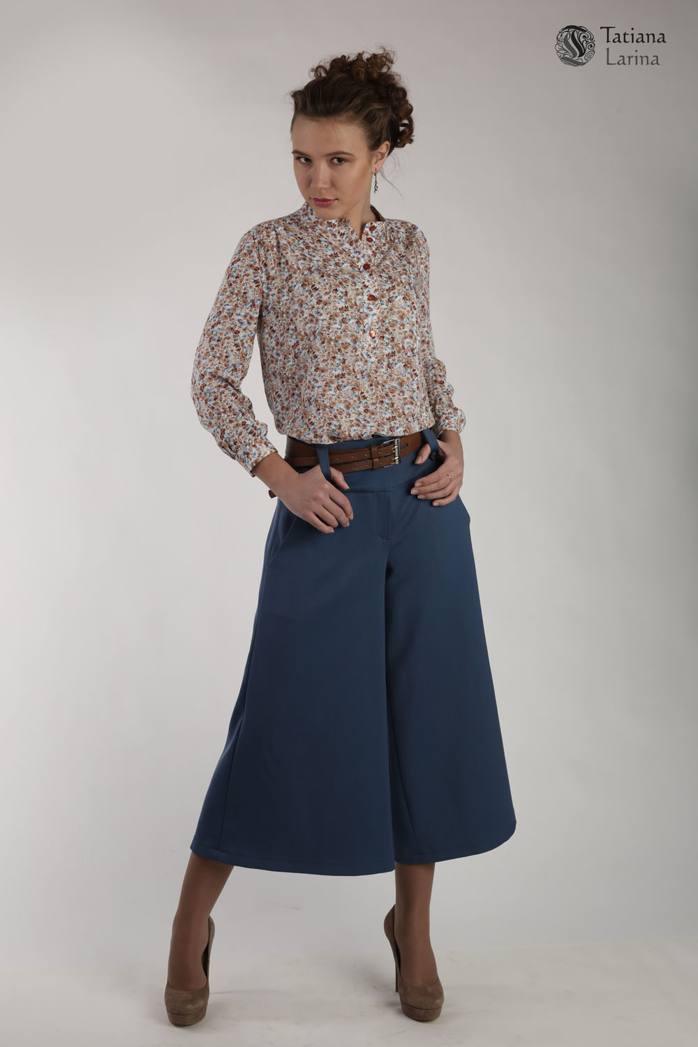 Серо-синие кюлоты, юбка-брюки, укороченные теплые брюки из твида – заказать на Ярмарке Мастеров – 88Y03RU