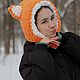 Вязаный капор Лисошапка шапка-капюшон с ушками лиса рыжая оранжевая. Капоры. Оксана (oxigfashion). Ярмарка Мастеров.  Фото №4