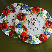 Для дома и интерьера handmade. Livemaster - original item Fusing, glass clock Bouquet of flowers field. Handmade.