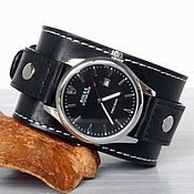 Украшения handmade. Livemaster - original item Wristwatch on Black White Leather Bracelet. Handmade.