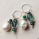 Double earrings 'Beauty' silver, emerald, pearl, Earrings, Moscow,  Фото №1