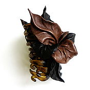 Украшения handmade. Livemaster - original item Crab hairpin with leather flowers brown bitter chocolate. Handmade.
