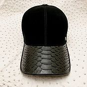 Аксессуары handmade. Livemaster - original item Baseball cap made of genuine python leather and genuine suede!. Handmade.