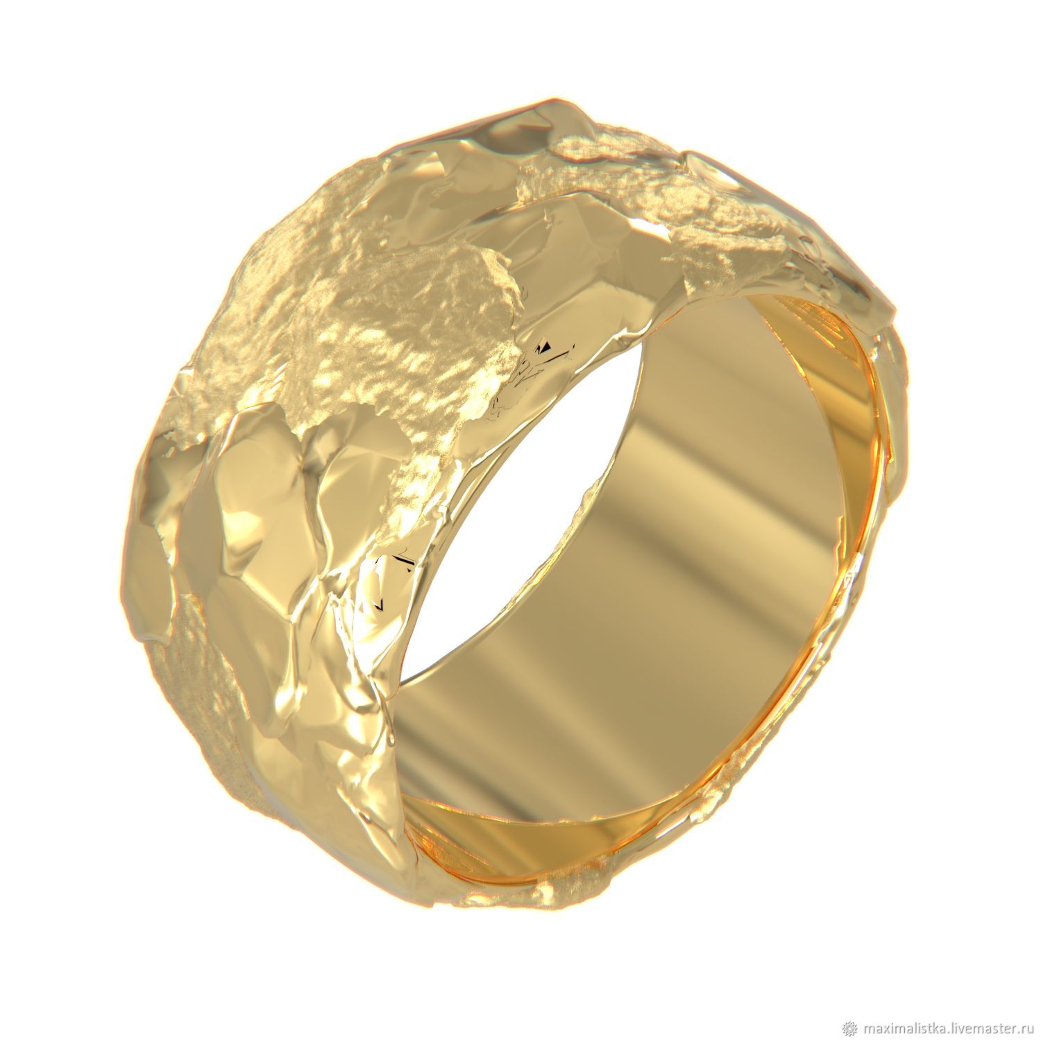 Золотое кольцо плавленное золото широкое