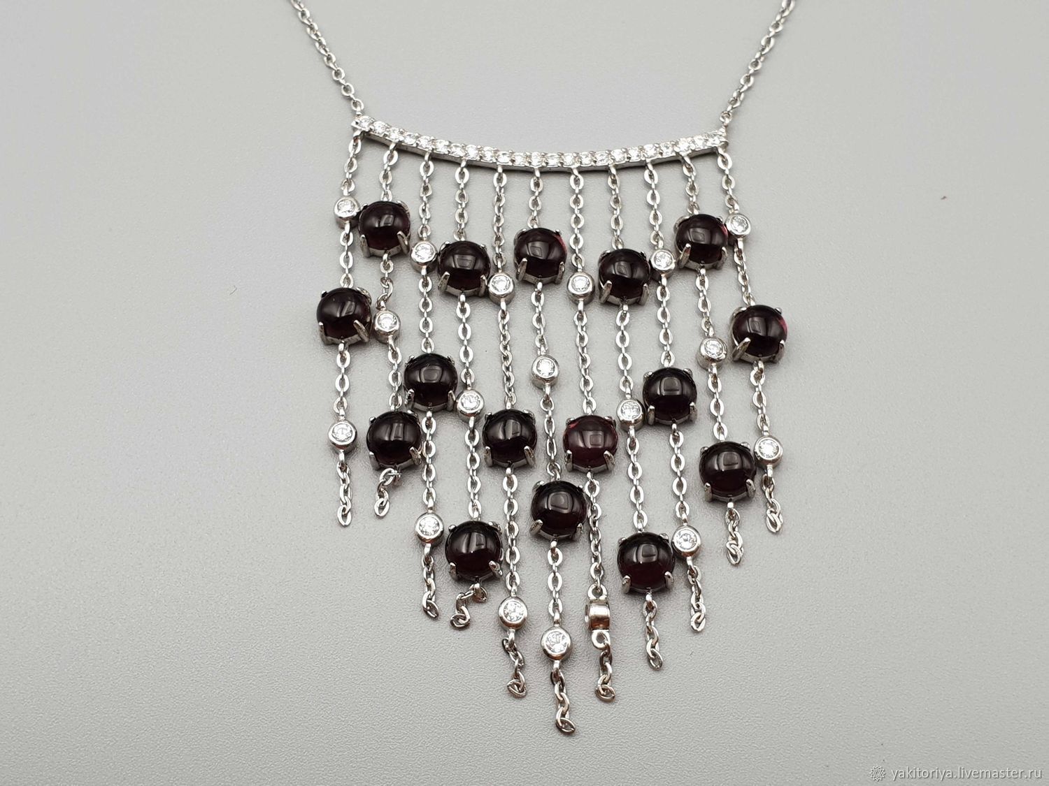 Silver necklace with 6 mm amethyst cabochons, Necklace, Moscow,  Фото №1