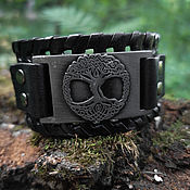 Украшения handmade. Livemaster - original item Yggdrassil (Tree of Life) — leather bracelet with metal detail. Handmade.