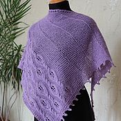 Аксессуары handmade. Livemaster - original item Knitted shawl made of lilac wool with a leaf pattern.. Handmade.